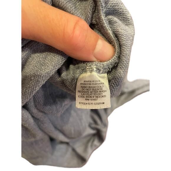 Femme Maternity Cowl‎ Neck Drawstring Heathered Blue Pullover Top Side Ruching - Picture 4 of 6